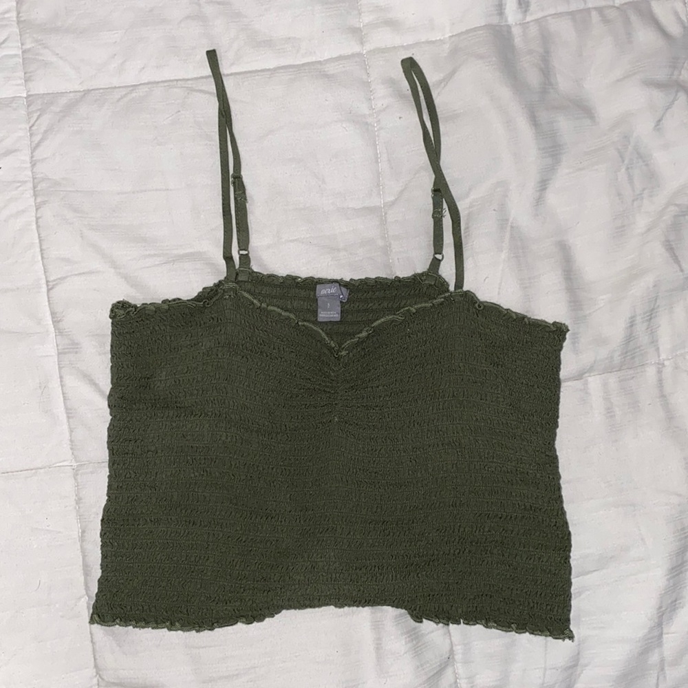 AERIE Green Scrunch Tank Top